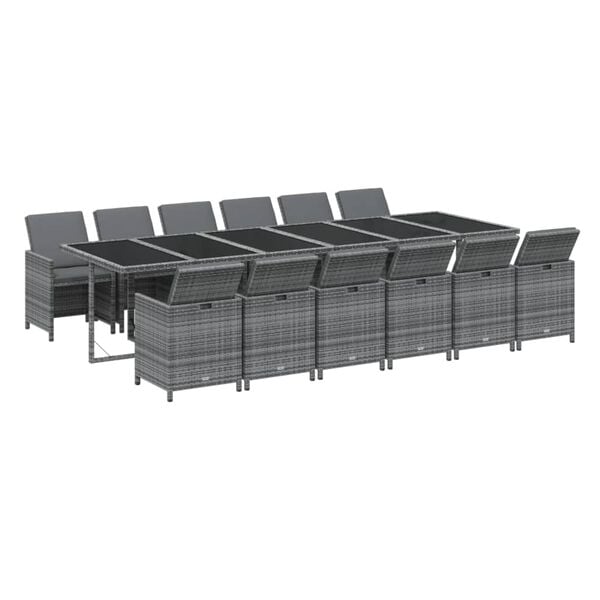 vidaXL 13-cz. zestaw mebli ogrodowych z poduszkami, polirattan, szary