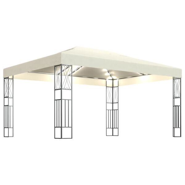 vidaXL Altana ze sznurem lampek LED, 3x4 m, kremowa tkanina