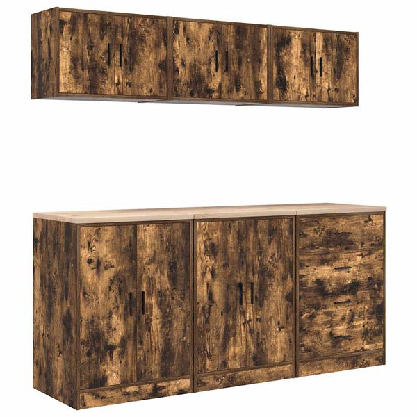 vidaXL Szafki garażowe 6 szt. Dąb wędzony Drewno klejone