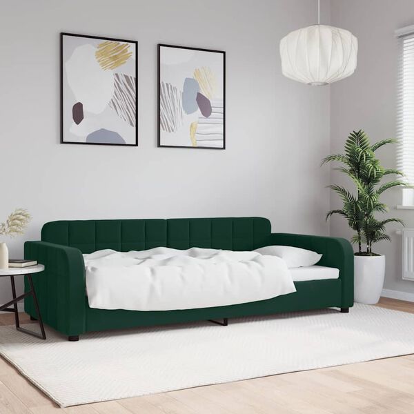 vidaXL Sofa z funkcją spania, ciemnozielona, 90x200 cm, aksamitna