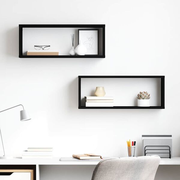 vidaXL P&oacute;łki ścienne kostki, 2 szt., czarne, 60x15x23 cm