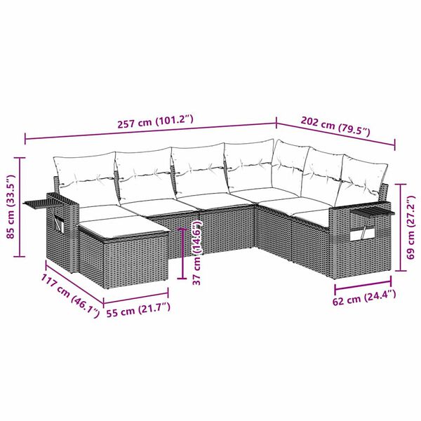 vidaXL 7-cz. zestaw wypoczynkowy do ogrodu, z poduszkami, czarny