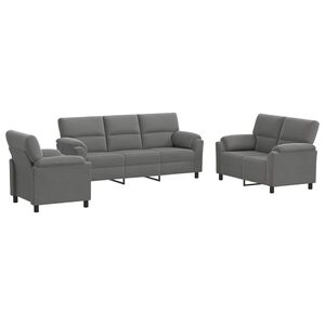vidaXL Zestaw Sof 3 pcs ciemnoszary Welur