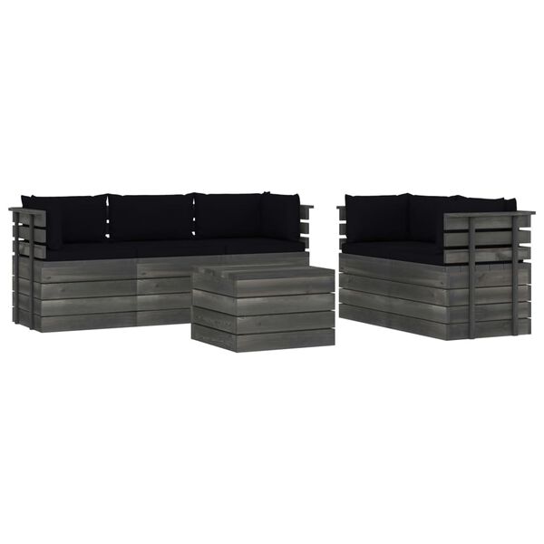 vidaXL 6-cz. zestaw wypoczynkowy z palet, z poduszkami, lita sosna