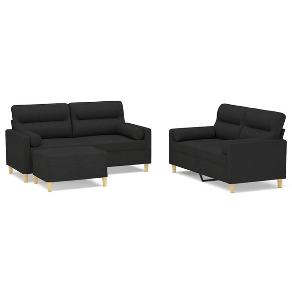 vidaXL 3-częściowy komplet wypoczynkowy z poduszkami, czarny, tkanina