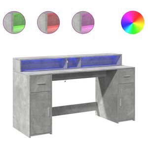 vidaXL Biurko z podświetleniem LED, betonowa szarość, 160x55x91 cm
