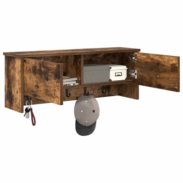 vidaXL Wieszak na płaszcze montowany na ścianie z p&oacute;łką Dąb wędzony