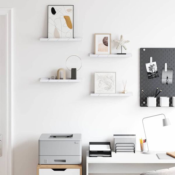 vidaXL P&oacute;łka ścienna z p&oacute;łką 4 pcs Biały marmur 40 x 9 x 3 cm