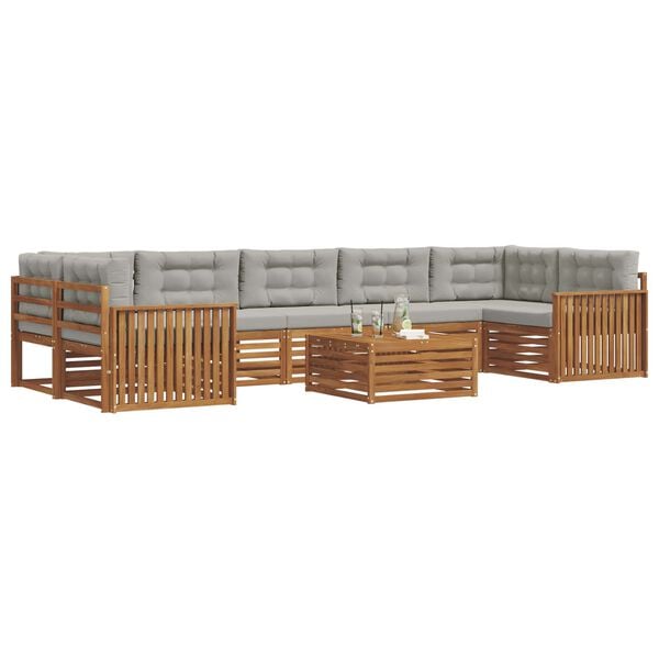 vidaXL Zestaw sof na zewnątrz z poduszką 8 pcs Naturalny i Jasny Szary