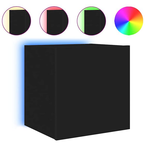 vidaXL Ścienna szafka TV z LED, czarna, 40,5x35x40 cm