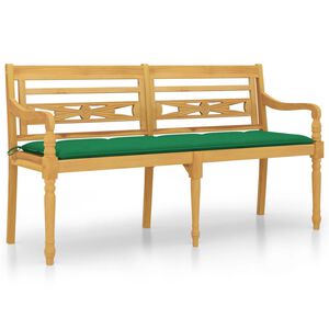 vidaXL Ławka Batavia z zielona poduszką, 150 cm, lite drewno tekowe