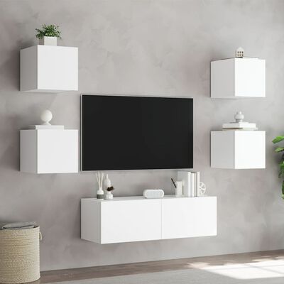 vidaXL 5-cz. zestaw mebli TV z oświetleniem LED, biały