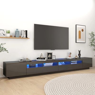 vidaXL Szafka TV z oświetleniem LED, szara z połyskiem, 300x35x40 cm