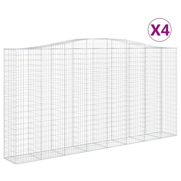 vidaXL Kosze gabionowe, 4 szt, 400x50x200/220 cm, galwanizowane żelazo