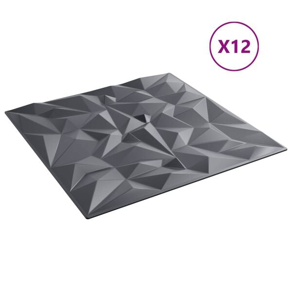 vidaXL Panele ścienne 12 pcs Ametyst szary 50 x 50 cm Pianka XPS