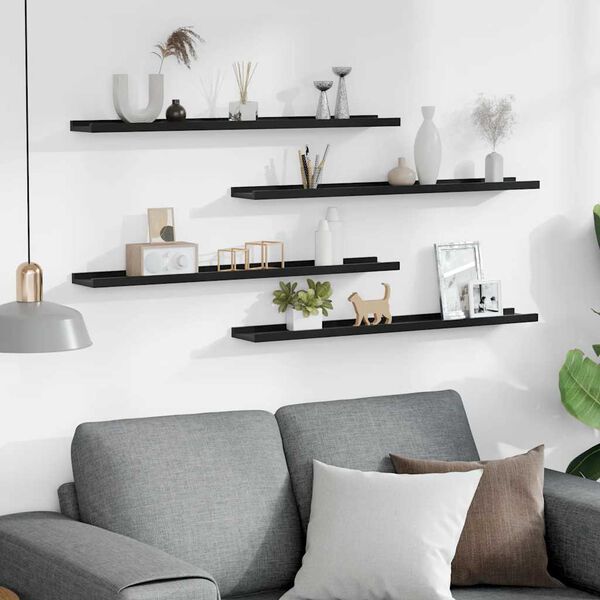 vidaXL P&oacute;łki ścienne, 4 szt., czarne, 80x9x3 cm