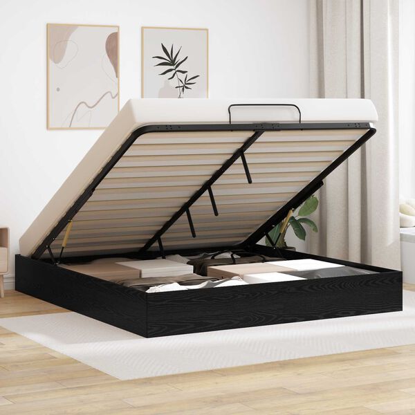 vidaXL Ł&oacute;żko otomanowe z przechowywaniem Czarny Dąb 203 x 160 x 25 cm