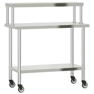 vidaXL Kuchenny st&oacute;ł roboczy z p&oacute;łką, 110x55x120 cm, stal nierdzewna