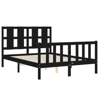 vidaXL Rama łóżka z wezgłowiem, czarna, 120x200 cm, lite drewno