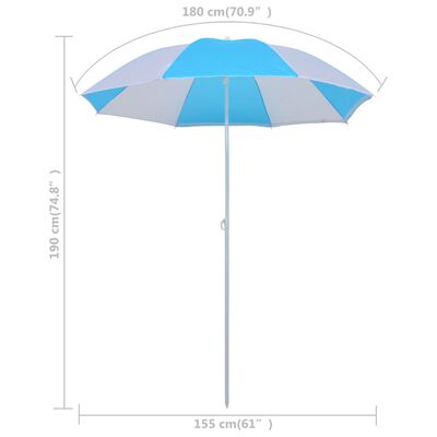 vidaXL Parasol plażowy, niebiesko-biały, 180 cm, tkanina