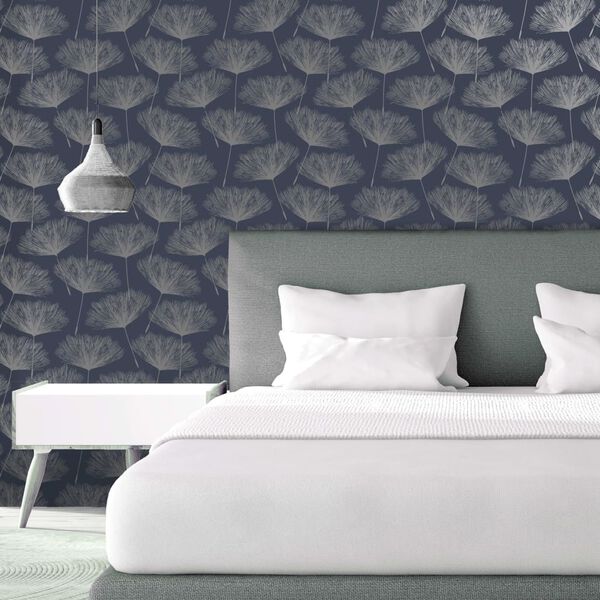 DUTCH WALLCOVERINGS Tapeta Fleur, granatowo-szara