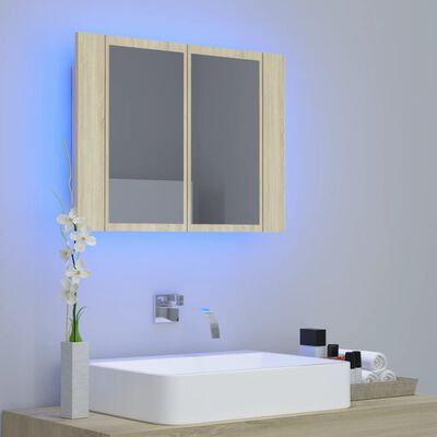 vidaXL Szafka łazienkowa z lustrem i LED, dąb sonoma, 60x12x45, akryl
