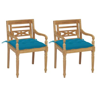 vidaXL Krzesła Batavia z jasnoniebieskimi poduszkami, 2 szt., tekowe