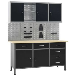 vidaXL St&oacute;ł roboczy z 4 panelami ściennymi i 2 szafkami