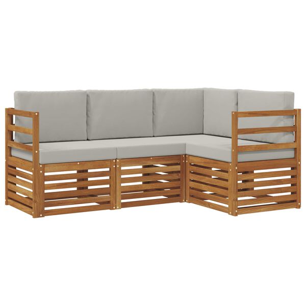 vidaXL Zestawy sof 4 pcs Naturalny i Jasny Szary Lite Drewno Akacji