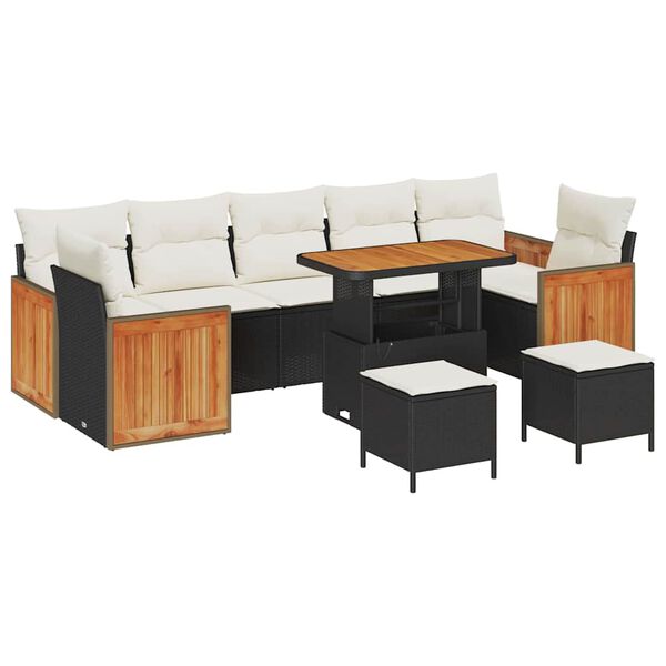 vidaXL Zestaw Sof na Ogr&oacute;d z poduszką 10 pcs Czarny i kremowy