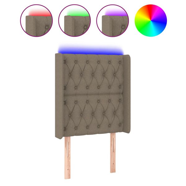 vidaXL Zagł&oacute;wek do ł&oacute;żka z LED, taupe, 83x16x118/128 cm, tkanina