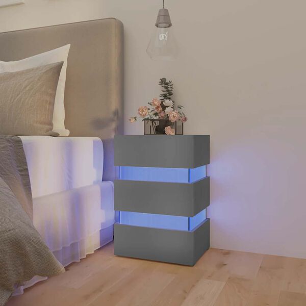 vidaXL Szafka nocna z LED, szara, 45x35x67 cm, materiał drewnopochodny