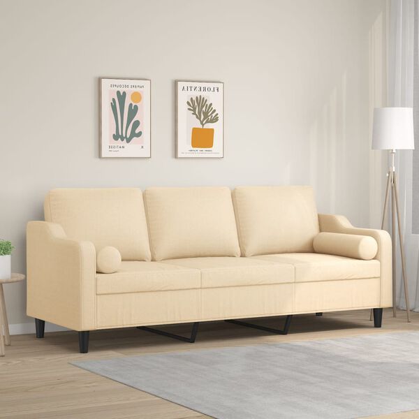vidaXL 3-osobowa sofa wypoczynkowa z poduszkami, kremowa, 210 cm
