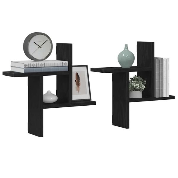vidaXL Półki ścienne, 2 szt., czarny dąb, 38x12x38 cm
