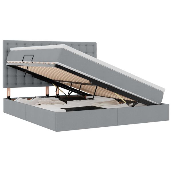 vidaXL Ł&oacute;żko z miejscem na przechowywanie i LED Jasnoszary Poliester