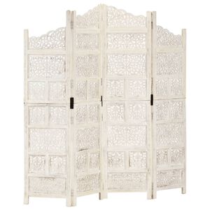 vidaXL Parawan 4-panelowy, rzeźbiony, biały, 160x165 cm, drewno mango