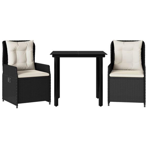 vidaXL 3-cz. zestaw mebli ogrodowych z poduszkami, czarny, rattan PE