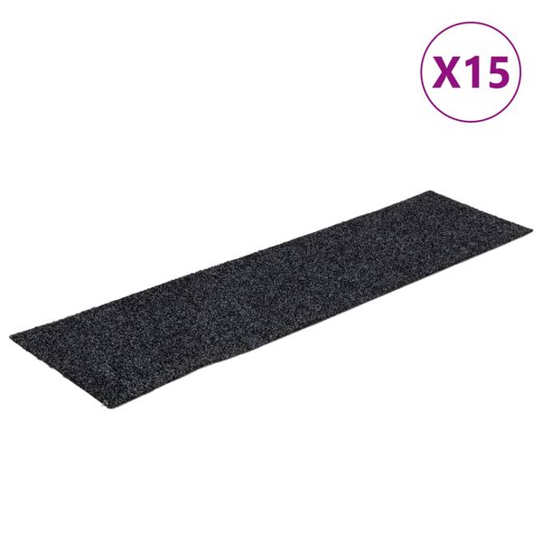 vidaXL Maty na schody samoprzylepne 15 szt. 76x20 cm ciemnoszare prostokątne