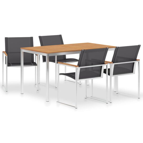 vidaXL 5-częściowy zestaw mebli ogrodowych, lite drewno tekowe i stal