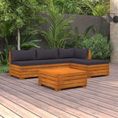 vidaXL 5-cz. zestaw wypoczynkowy do ogrodu, z poduszkami, lita akacja