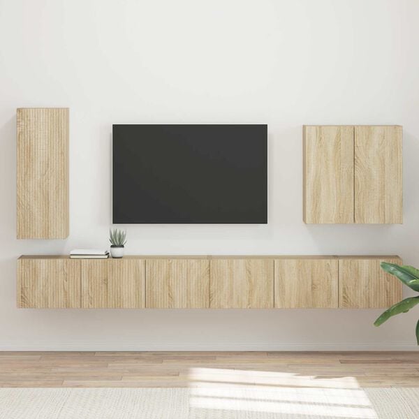 vidaXL Zestaw szafki pod telewizor na ścianę 6 pcs Dąb Sonoma