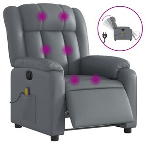 vidaXL Rozkładany fotel masujący, elektryczny, szary, sztuczna sk&oacute;ra