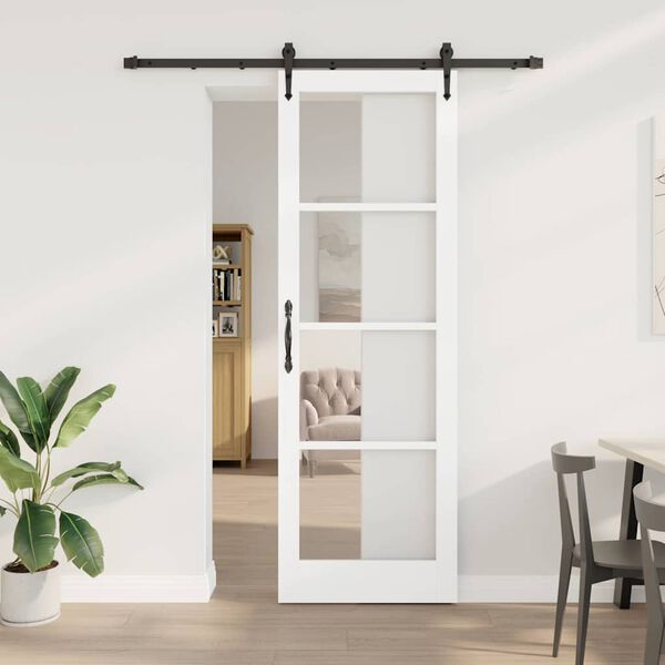 vidaXL Drzwi przesuwne Biały 78 x 232 cm Lite drewno sosnowe i szkło