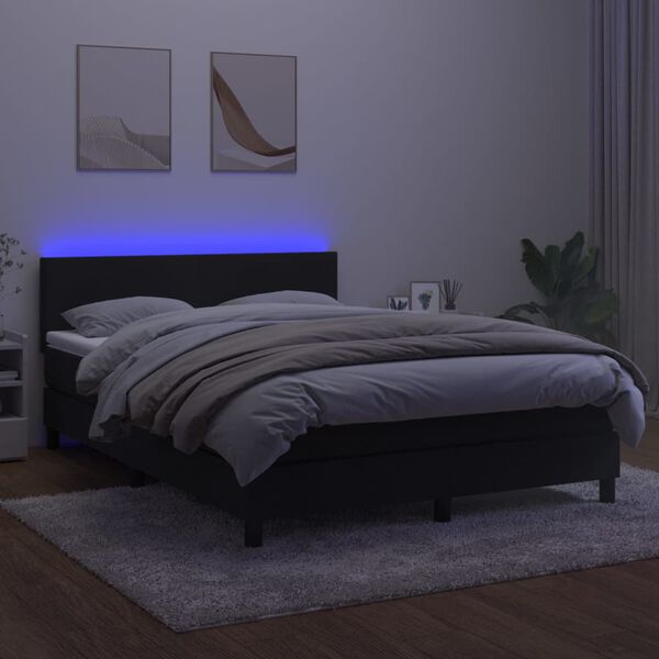 vidaXL Ł&oacute;żko kontynentalne z materacem i LED, czarny aksamit 140x190cm