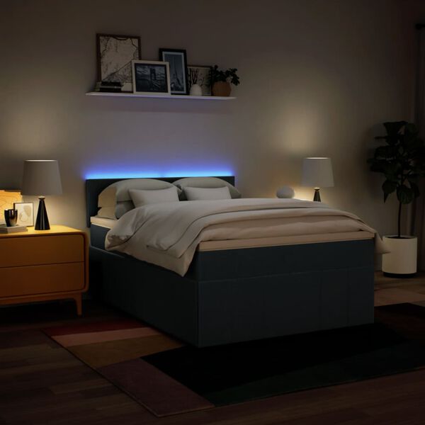 vidaXL Ł&oacute;żko kontynentalne z materacem, niebieskie, tkanina 140x200 cm