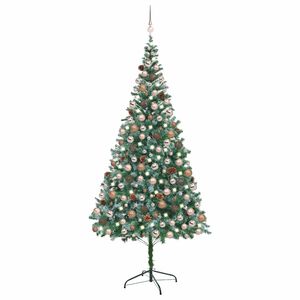 vidaXL Sztuczna choinka z lampkami, bombkami i szyszkami, 210 cm