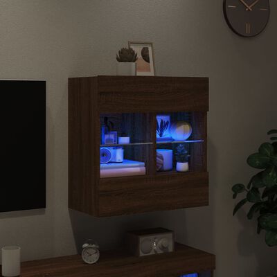 vidaXL Ścienna szafka TV z LED, brązowy dąb, 58,5x30x60,5 cm