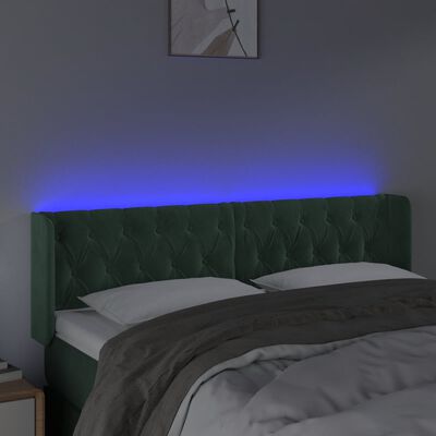 vidaXL Zagłówek do łóżka z LED, ciemnozielony, 147x16x78/88cm, aksamit
