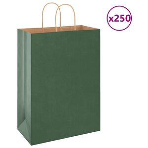 vidaXL Torby papierowe 250 szt. z uchwytami zielone 32x17x44 cm