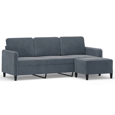 vidaXL 3-osobowa sofa z podnóżkiem, ciemnoszary, 180 cm, aksamit